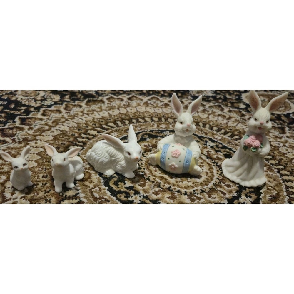 Vintage Easter Bunny Figurine Lot Porcelain Rabbits  Spring Decor